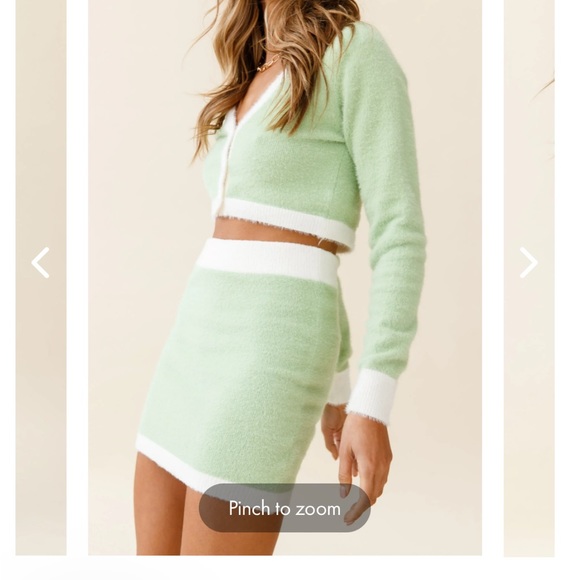 LOVE STRUCK LONG SLEEVE BUTTON CROP CARDIGAN and skirt set SAGE - Picture 3 of 6